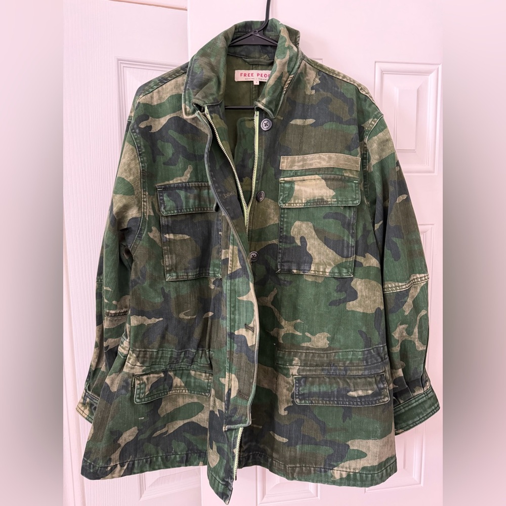 Free People Seize The Day Green Camo Print Utility Jacket